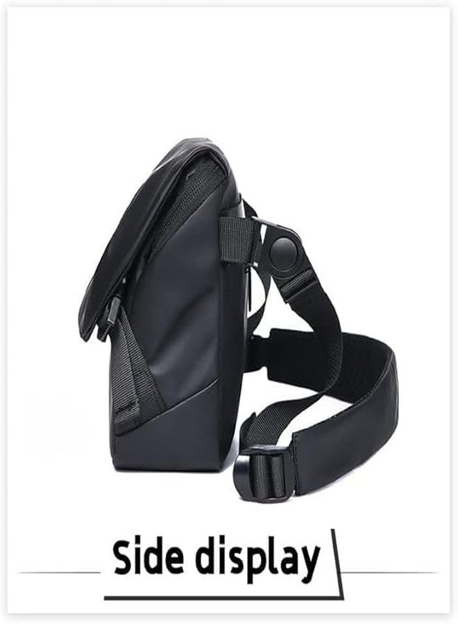 VALUEVIBES حقيبة كروسبودي رجالية من الجلد الطبيعي - حقيبة كتف رفيعة للسفر وحقيبة خصر بتصميم متعدد الجيوب | حقيبة كتف عمودية/أفقية صغيرة الحجم (أسود) - Image 4